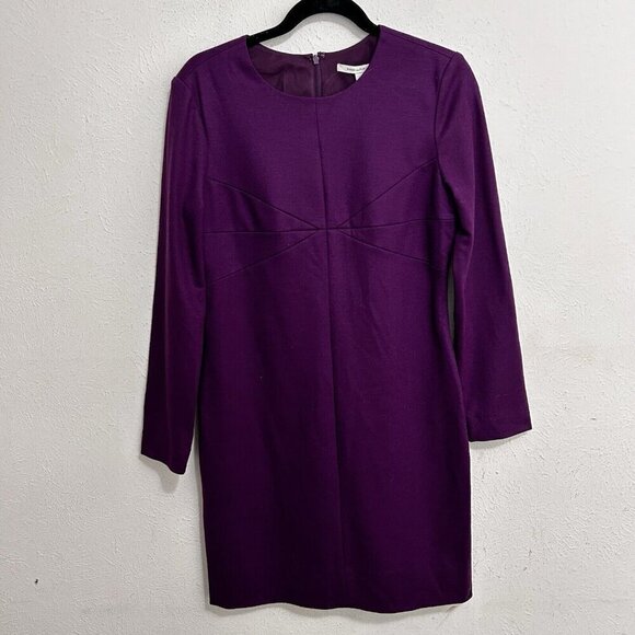 Diane Von Furstenberg Purple Wool Blend Sheath Long Sleeve Above Knee Size 10 - Picture 2 of 10